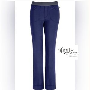 CHEROKEE INFINITY Scrub Pants, Navy With Grey Waistband, Size Large Petite